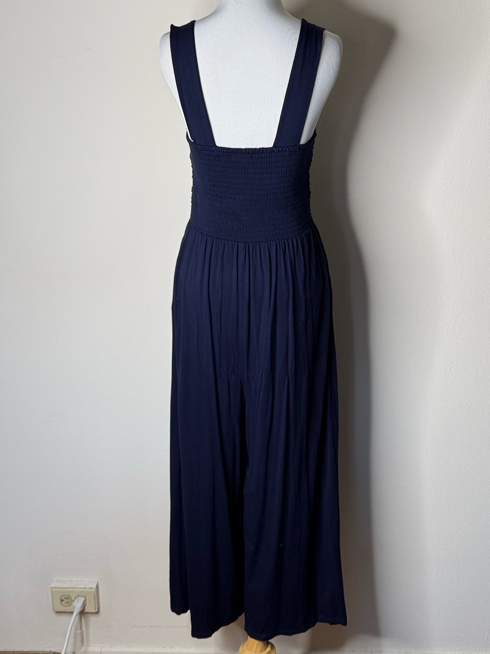LOFT Navy Smocked Wide Leg Jumpsuit - Picture 8 of 8